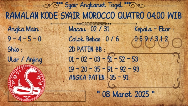Prediksi Morocco Quatro 04:00 WIB